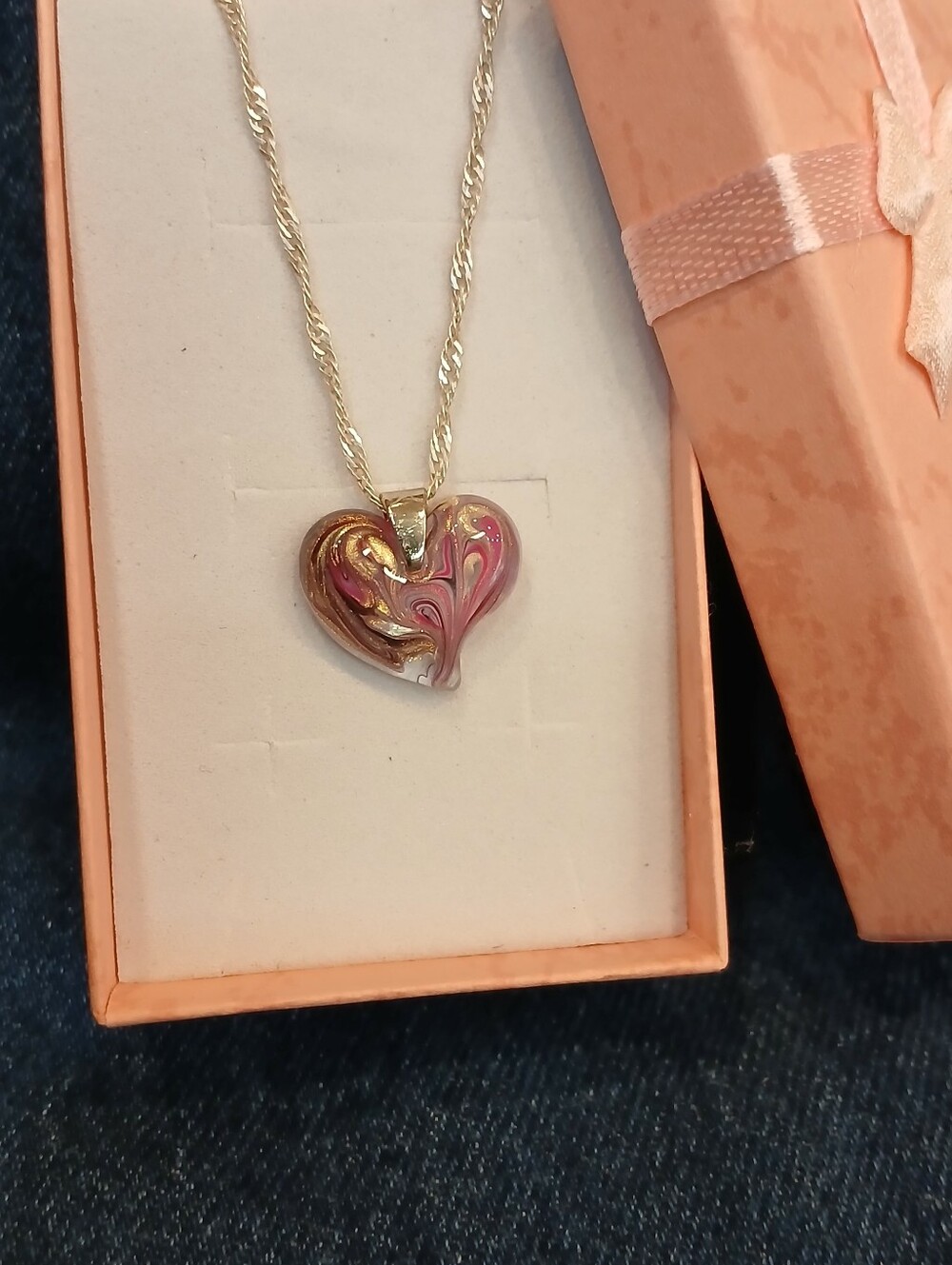 Heart Shaped Pendant Necklace in Pink and Gold - Picture 9 of 9